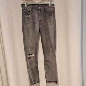 Mother Insider Crop Step Fray Distressed Gray Jeans Size 28